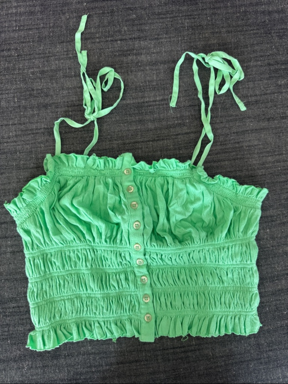 Urban Outfitters Mint Green Smocked Button Crop Top